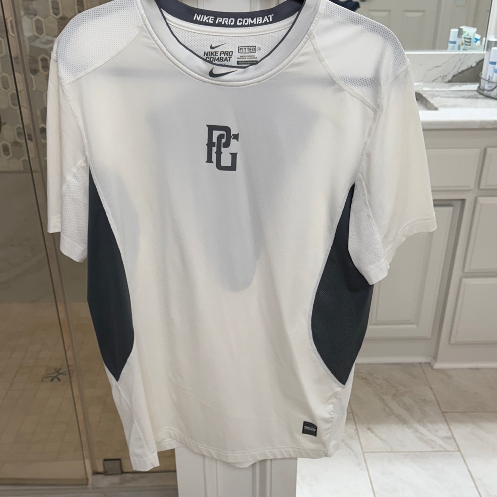 Nike Large Pro Combat Perfect Game White and Gray Men's Shirt